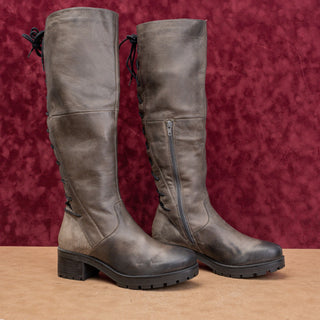 Steve Madden Women Back Zip Dark Grey Leather Vintage Y2K Festival Boots sz 10