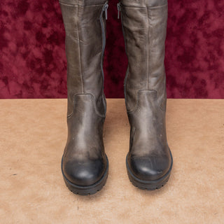 Steve Madden Women Back Zip Dark Grey Leather Vintage Y2K Festival Boots sz 10