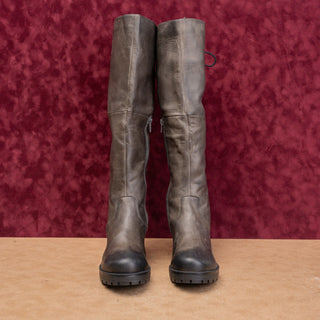 Steve Madden Women Back Zip Dark Grey Leather Vintage Y2K Festival Boots sz 10