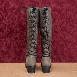 Steve Madden Women Back Zip Dark Grey Leather Vintage Y2K Festival Boots sz 10