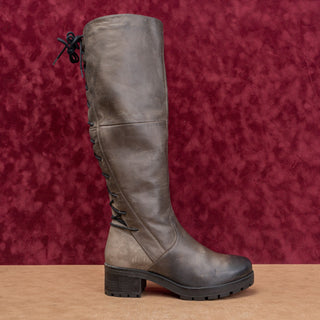 Steve Madden Women Back Zip Dark Grey Leather Vintage Y2K Festival Boots sz 10