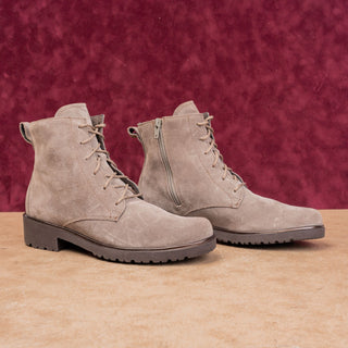 Munro Women Finley Comfortable Taupe Suede Lace-up Combat Ankle Zip Boots sz 7.5