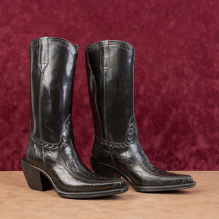 Donald Pliner Wmn Ash Black Rubber Rain Retro90s Western Cowboy Boots 8