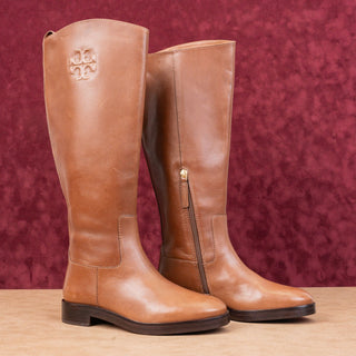 Tory Burch Women The Riding Brown Leather Wide Calf Luxe Fashion Knee Boots 6.5
