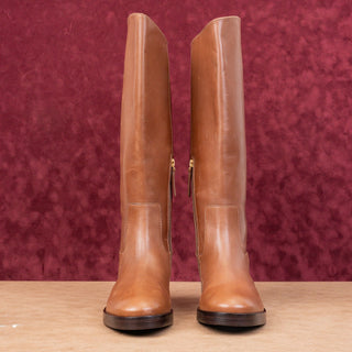 Tory Burch Women The Riding Brown Leather Wide Calf Luxe Fashion Knee Boots 6.5