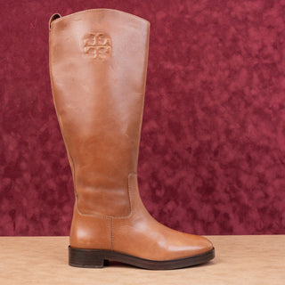 Tory Burch Women The Riding Brown Leather Wide Calf Luxe Fashion Knee Boots 6.5