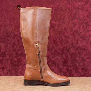 Tory Burch Women The Riding Brown Leather Wide Calf Luxe Fashion Knee Boots 6.5
