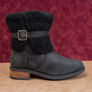 UGG Women Blayne II Shearling Lined Black Leather Buckle Winter Boots size 7.5