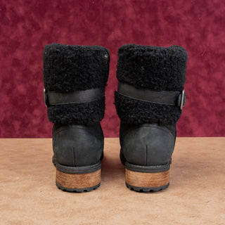 UGG Women Blayne II Shearling Lined Black Leather Buckle Winter Boots size 7.5