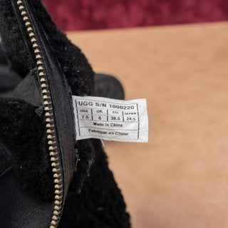 UGG Women Blayne II Shearling Lined Black Leather Buckle Winter Boots size 7.5