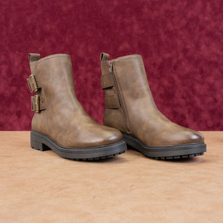 Lucky Brand Women Brown Leather Festival Moto Buckle Zip Ankle Boots sz 9