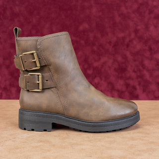 Lucky Brand Women Brown Leather Festival Moto Buckle Zip Ankle Boots sz 9