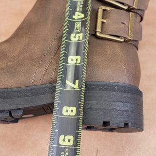 Lucky Brand Women Brown Leather Festival Moto Buckle Zip Ankle Boots sz 9