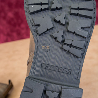 Lucky Brand Women Brown Leather Festival Moto Buckle Zip Ankle Boots sz 9