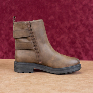 Lucky Brand Women Brown Leather Festival Moto Buckle Zip Ankle Boots sz 9