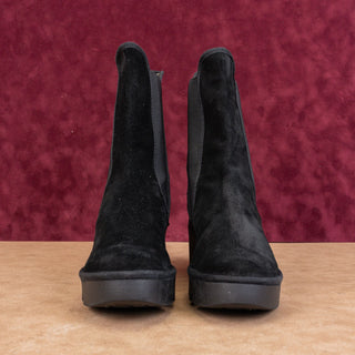 Fly London Women Wedge Black Suede Lug Slip-on Chelsea Ankle Boots 8-8.5US EUR39