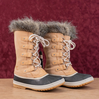 Sorel Women Joan of Artic Tan Faux Fur Waterproof Snow Winter Boots size 8.5