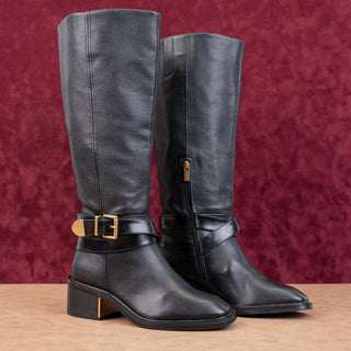 Vince Camuto Women Gin Black Leather Wide Calf Heel Fashion Knee Boots sz 9