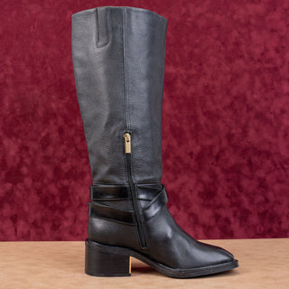 Vince Camuto Women Gin Black Leather Wide Calf Heel Fashion Knee Boots sz 9