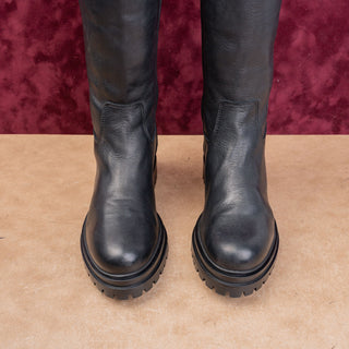 Miz Mooz Wmn Fashion Zip Black Leather Stretch Riding Country Boots 7.5US EUR38