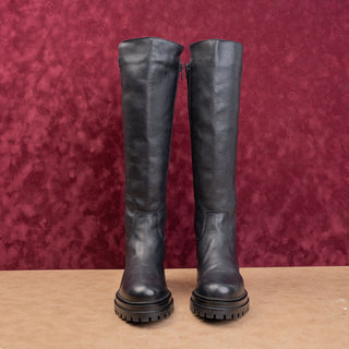 Miz Mooz Wmn Fashion Zip Black Leather Stretch Riding Country Boots 7.5US EUR38