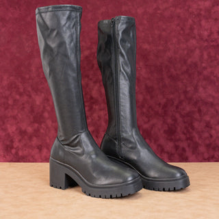 Steve Madden Women Lalo Black Vegan Elastic Leather Platform Festival Boots sz 9