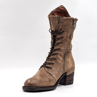 AS98 Women Jasper Light Brown Leather Lace Zip Moto Combat Boots 9-9.5US EUR 40