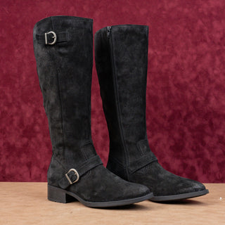 Born Women Esire Black Suede Zip Farm Wide Calf Riding Fashion Knee Boots sz 9