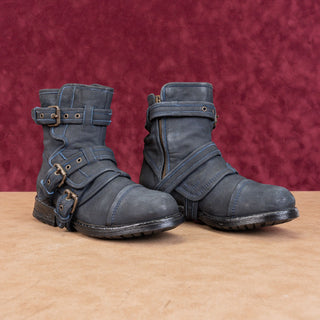 UGG Collection Wmn Elisabe Navy Blue Suede Strap Moto Biker Lug Ankle Boots sz 7
