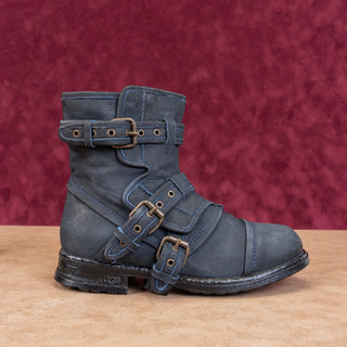 UGG Collection Wmn Elisabe Navy Blue Suede Strap Moto Biker Lug Ankle Boots sz 7