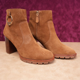 Tory Burch Women Sofia Brown Suede T Logo Harness Zip Summer Ankle Boots sz 11