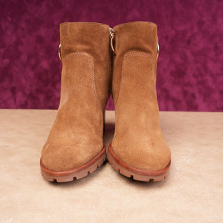 Tory Burch Women Sofia Brown Suede T Logo Harness Zip Summer Ankle Boots sz 11