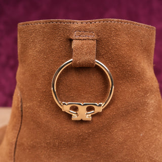 Tory Burch Women Sofia Brown Suede T Logo Harness Zip Summer Ankle Boots sz 11