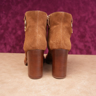 Tory Burch Women Sofia Brown Suede T Logo Harness Zip Summer Ankle Boots sz 11