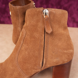 Tory Burch Women Sofia Brown Suede T Logo Harness Zip Summer Ankle Boots sz 11