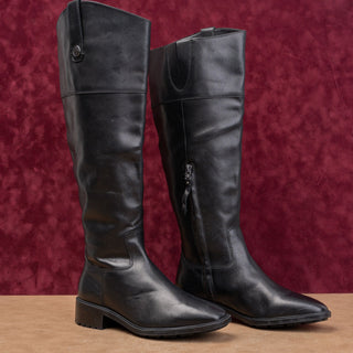 Sam Edelman Women Drina Black Leather Wide Calf Lug Riding Boots size 6.5