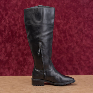 Sam Edelman Women Drina Black Leather Wide Calf Lug Riding Boots size 6.5