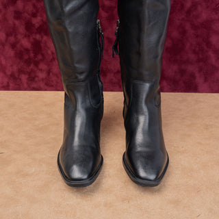 Sam Edelman Women Drina Black Leather Wide Calf Lug Riding Boots size 6.5