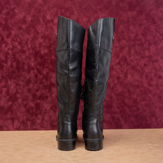 Sam Edelman Women Drina Black Leather Wide Calf Lug Riding Boots size 6.5