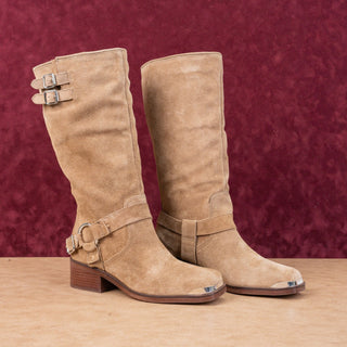 Dolce Vita Women Evi Brown Suede Moto Biker Metal Harness Fashion Mid Boots 9.5