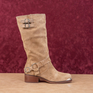 Dolce Vita Women Evi Brown Suede Moto Biker Metal Harness Fashion Mid Boots 9.5