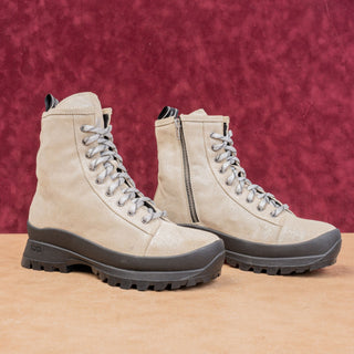 P448 Denise Beige Glitter Platform Suede Vibram Combat Boots 10-10.5 EUR 41