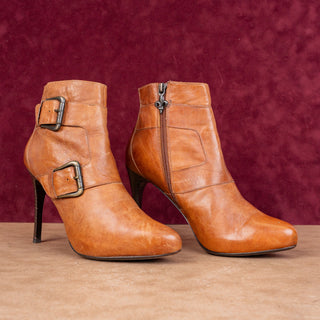 Donald Pliner Women Estero Brown Leather Vintage Retro Buckle Ankle Boots sz 8