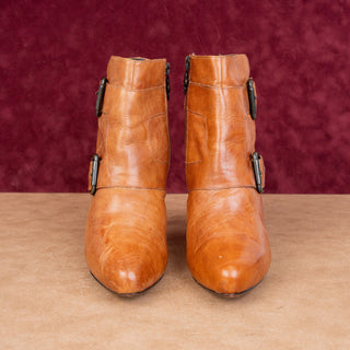Donald Pliner Women Estero Brown Leather Vintage Retro Buckle Ankle Boots sz 8