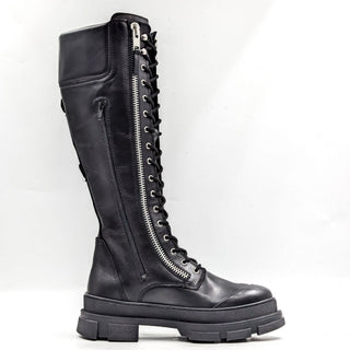 Aldo Women Taelden Black Leather Moto Biker Zip Tall Boots size 10US EUR41