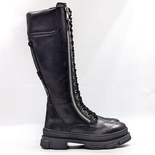 Aldo Women Taelden Black Leather Moto Biker Zip Tall Boots size 10US EUR41