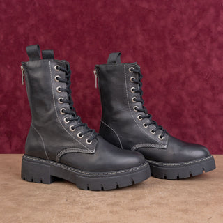 Steve Madden Wmn Kanyon Black Leather Festival Fashion Party Combat Boots sz 8