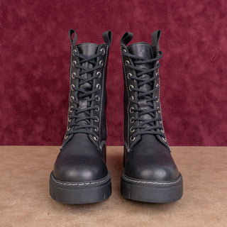 Steve Madden Wmn Kanyon Black Leather Festival Fashion Party Combat Boots sz 8