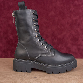Steve Madden Wmn Kanyon Black Leather Festival Fashion Party Combat Boots sz 8