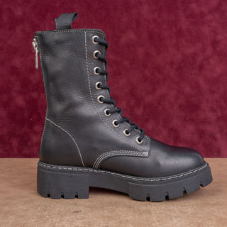 Steve Madden Wmn Kanyon Black Leather Festival Fashion Party Combat Boots sz 8